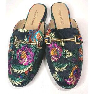 Zigi Soho Chevell Floral Brocade Mules Loafers Bit Detail Women’s Size 6 Black